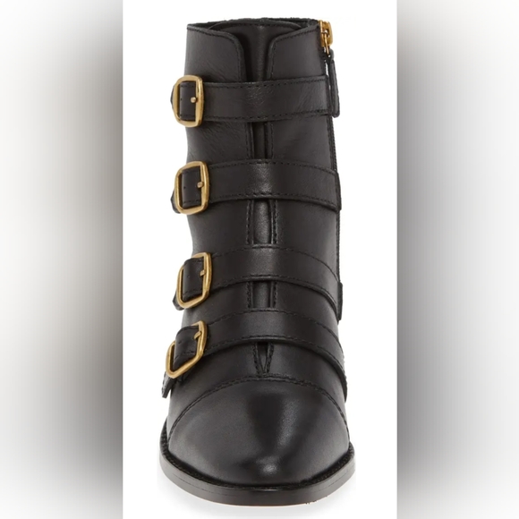 J. Crew Multi-Buckle Troy Black Leather Short Ankle Boot, sz 9 1/2 EUC - Picture 4 of 12